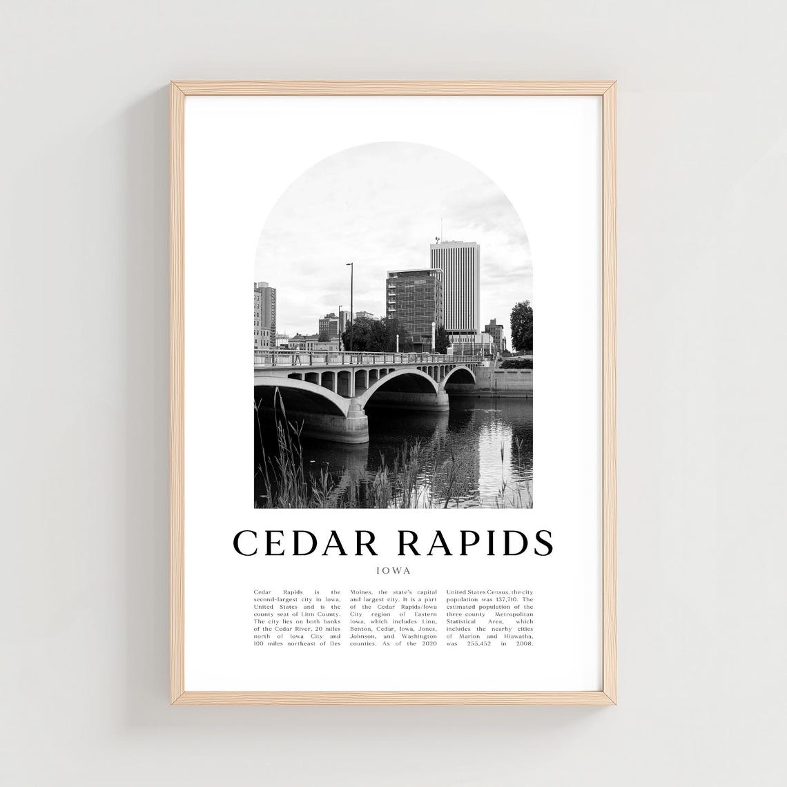Cedar Rapids Iowa Downtown Bridge Black And White Photo Poster