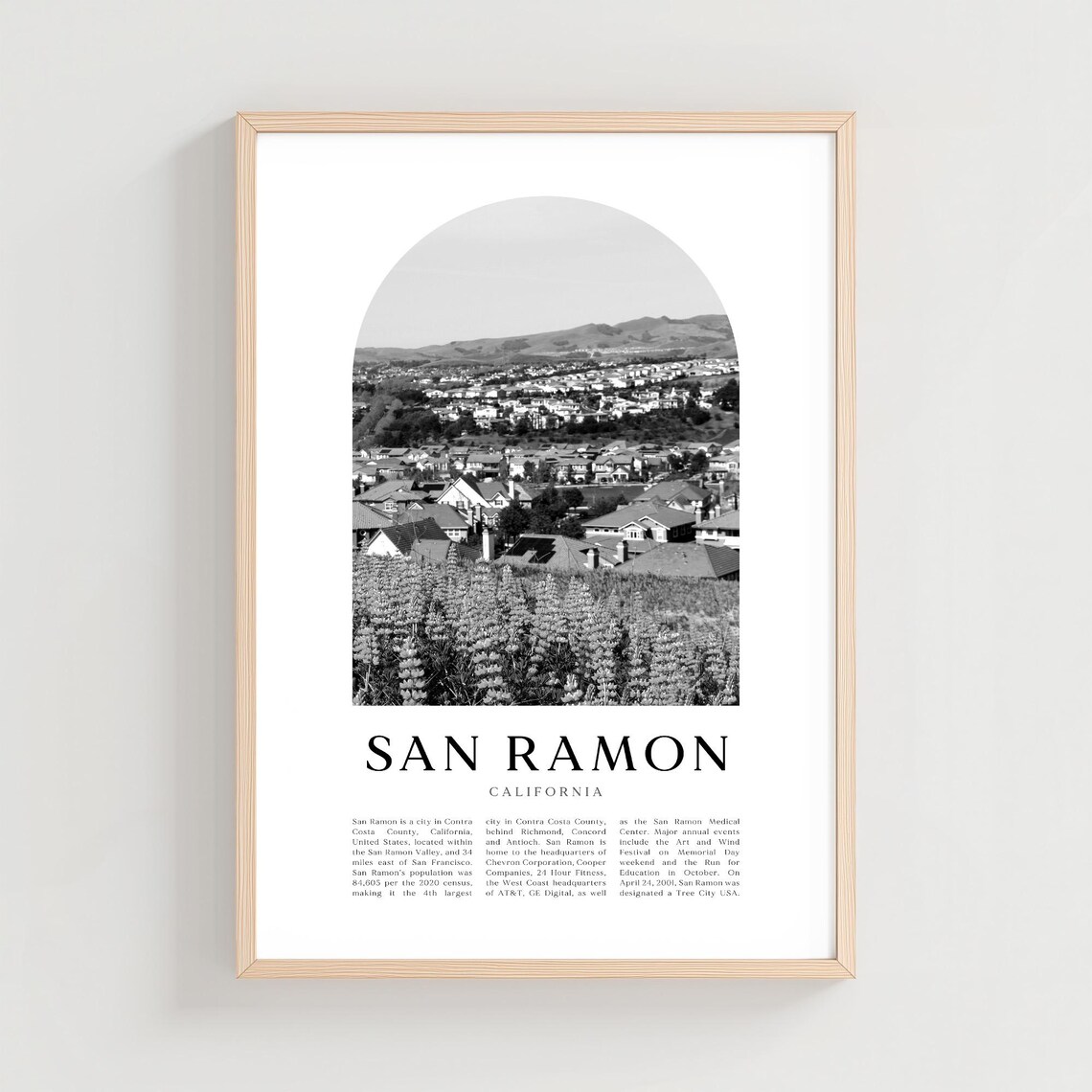 San Ramon California City Hills Black White Arch Photo Poster