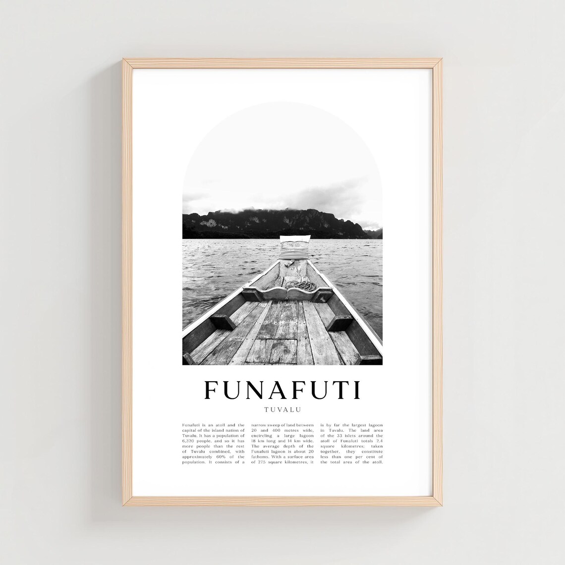 Funafuti Tuvalu Atoll Boat Lagoon Black And White Photo Poster