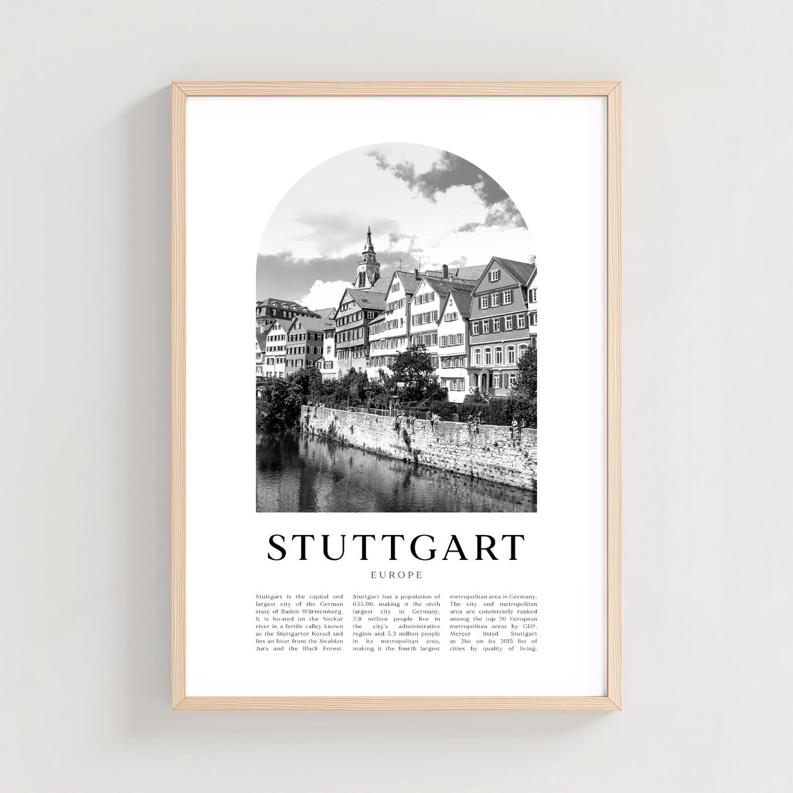 Stuttgart Germany Black and White Historic Old Town Photo Poster