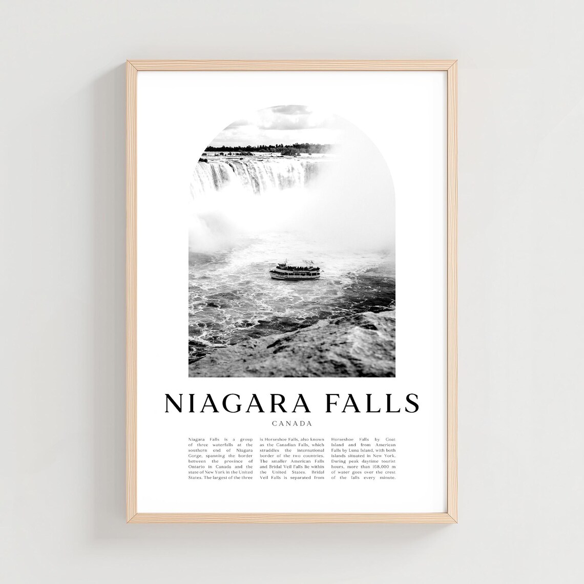 Niagara Falls Canada Black and White Waterfall Photo Poster Boat Tour
