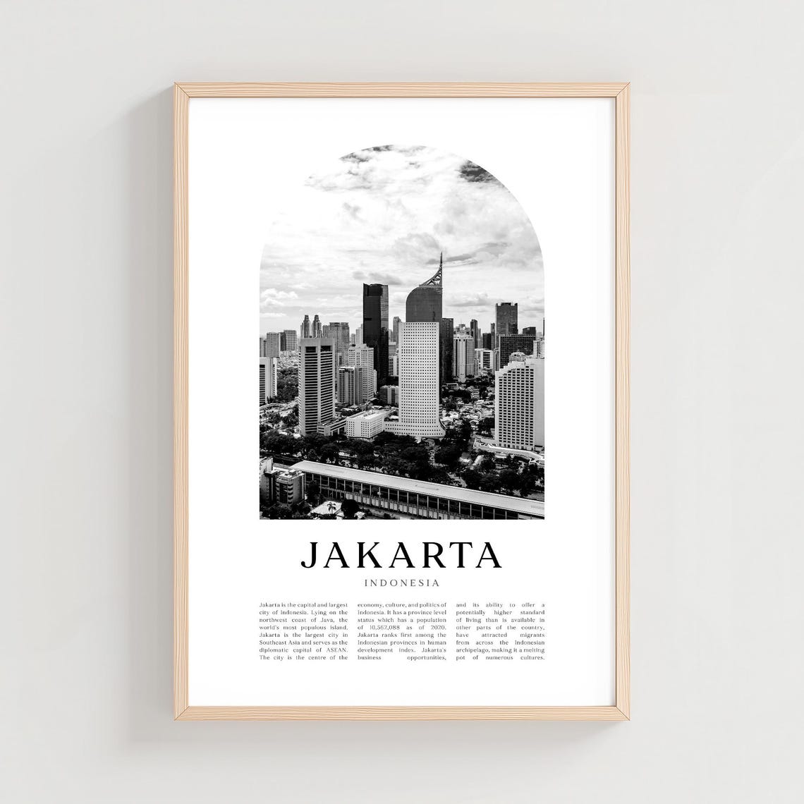 Jakarta Indonesia Skyline Photo Print with City Description Wall Decor