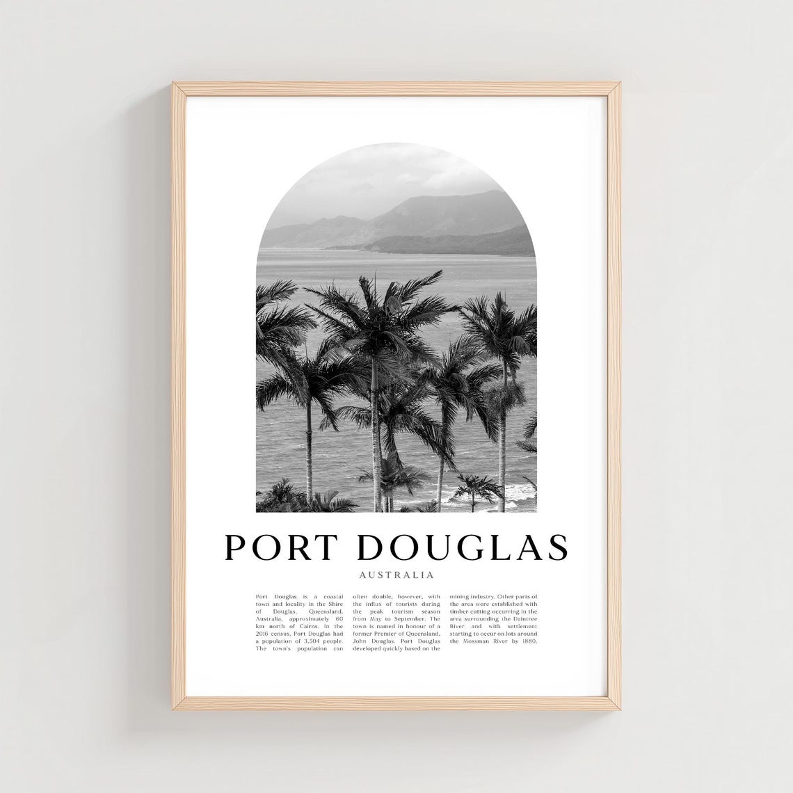 Port Douglas Australia Palm Beach Mountain Black White Travel Poster