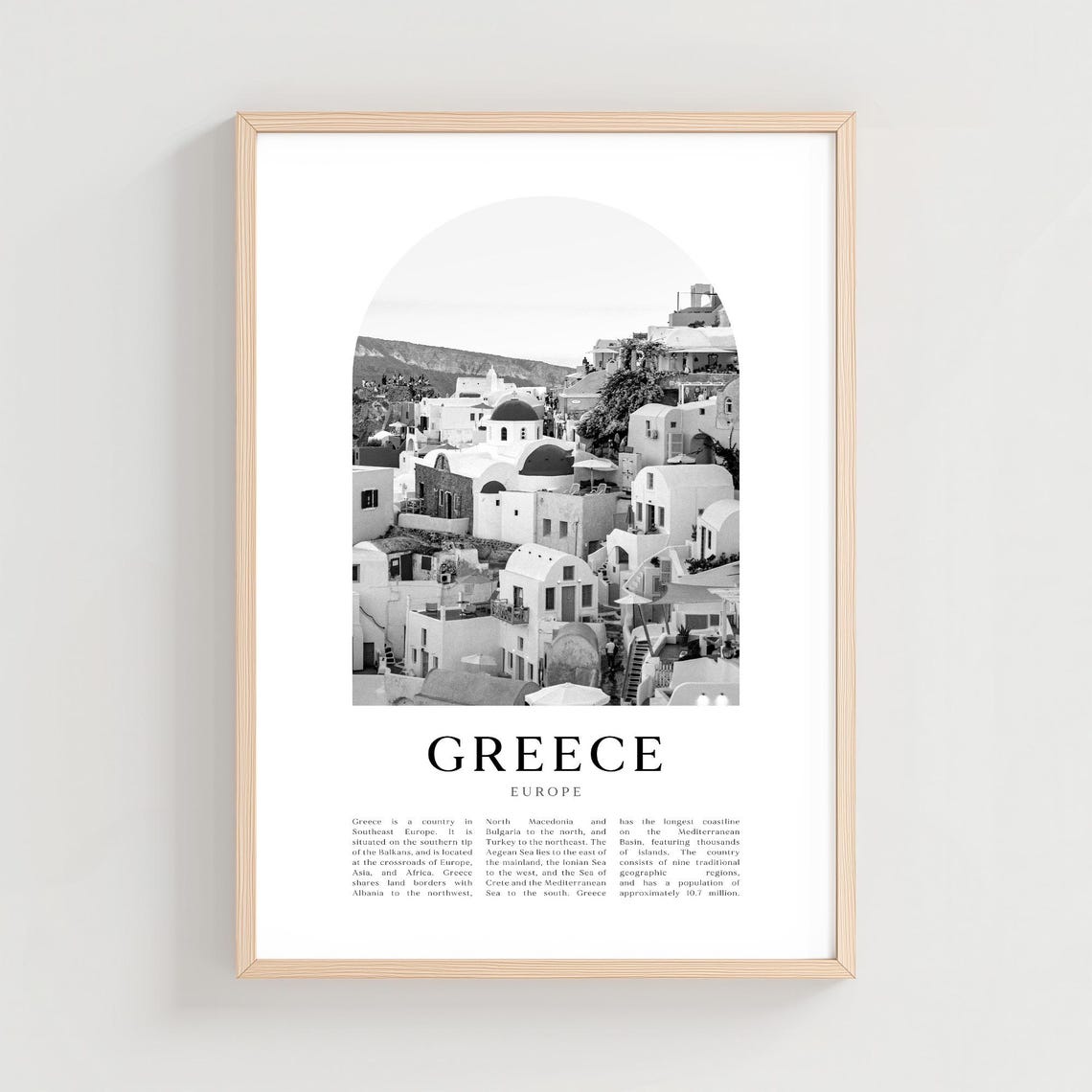Greece Black and White Santorini Old Town Photography Poster