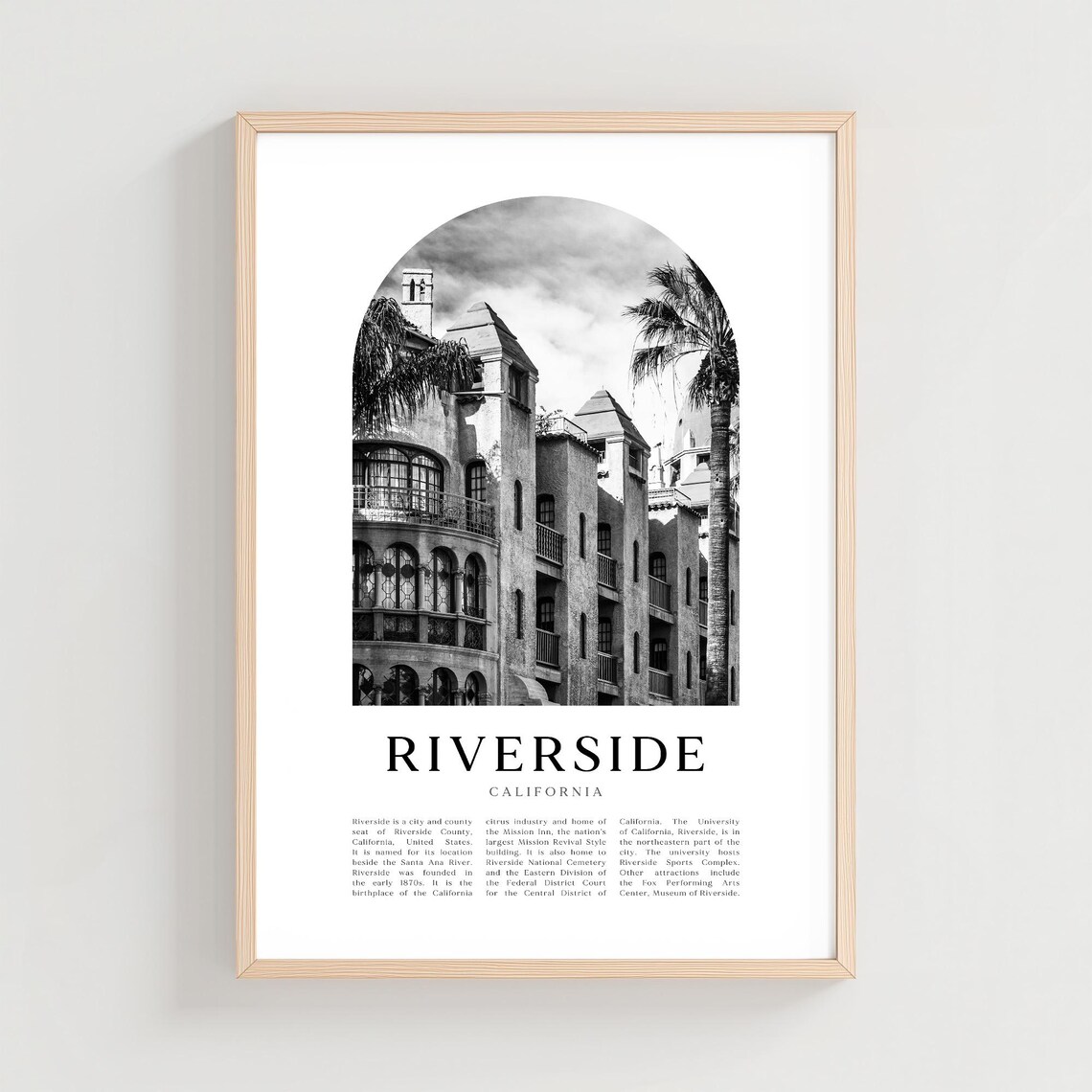 Riverside California Mission Inn Black and White Arch Poster