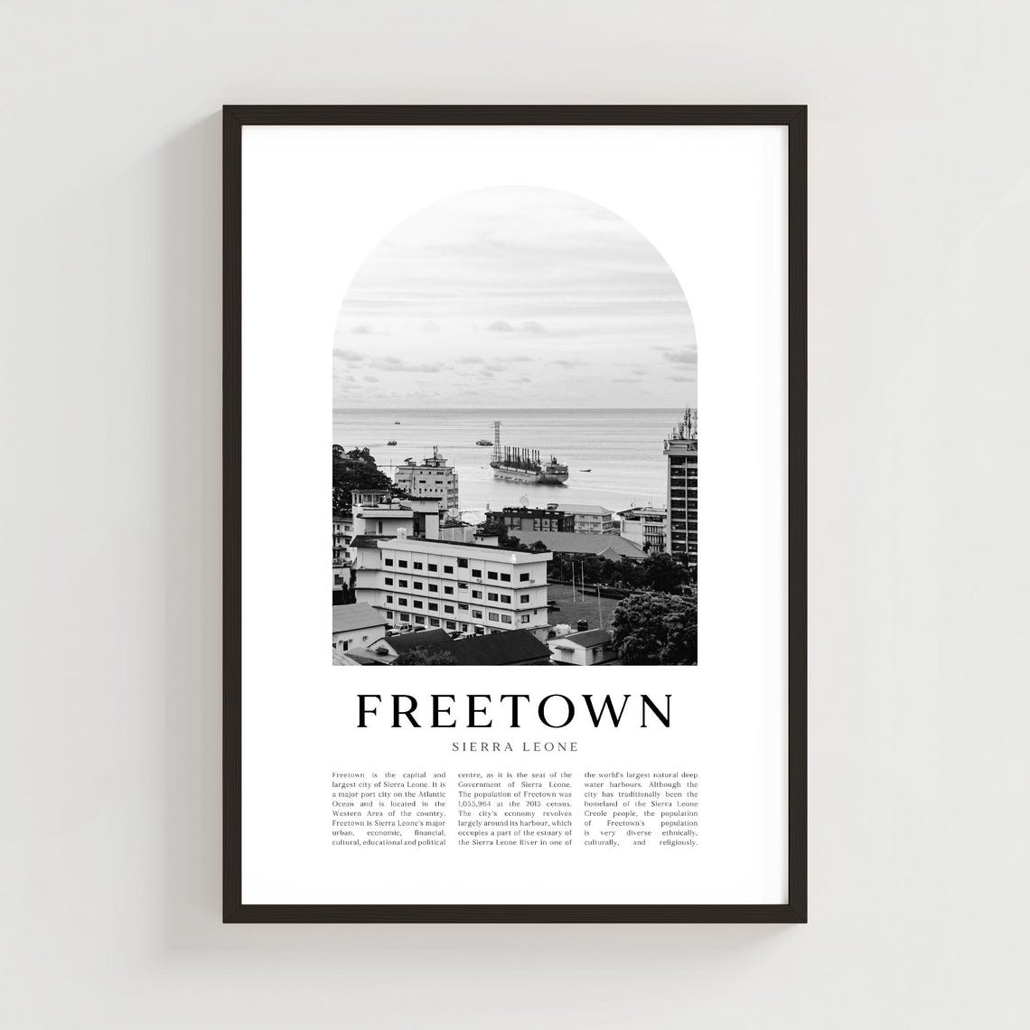 Freetown Sierra Leone Black And White Harbor Cityscape Poster