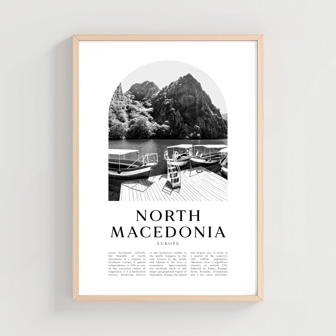 North Macedonia Scenic Boats on Matka Lake Mountains Travel Poster