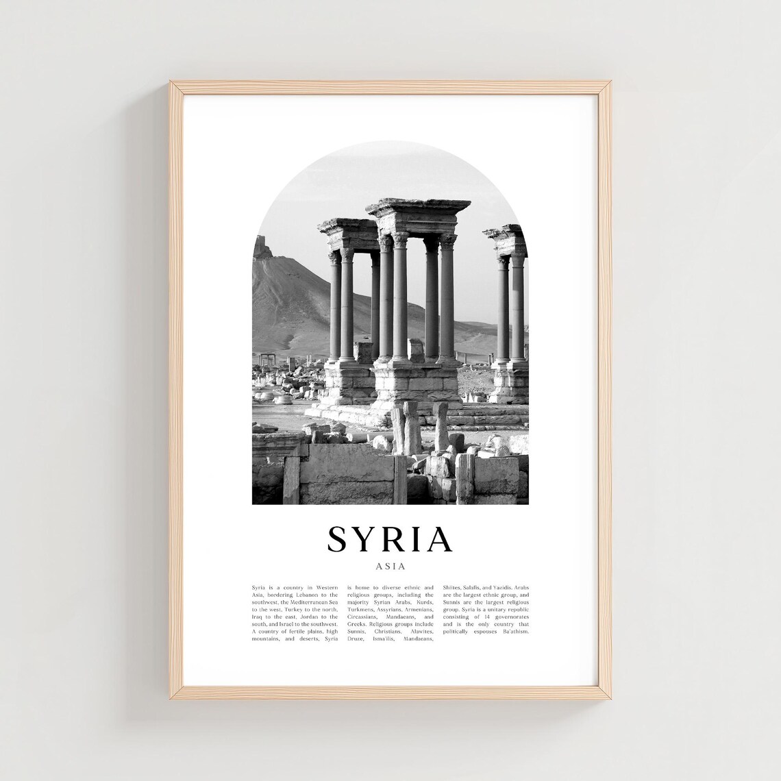 Syria Ancient Stone Column Ruins Black and White Photography Poster