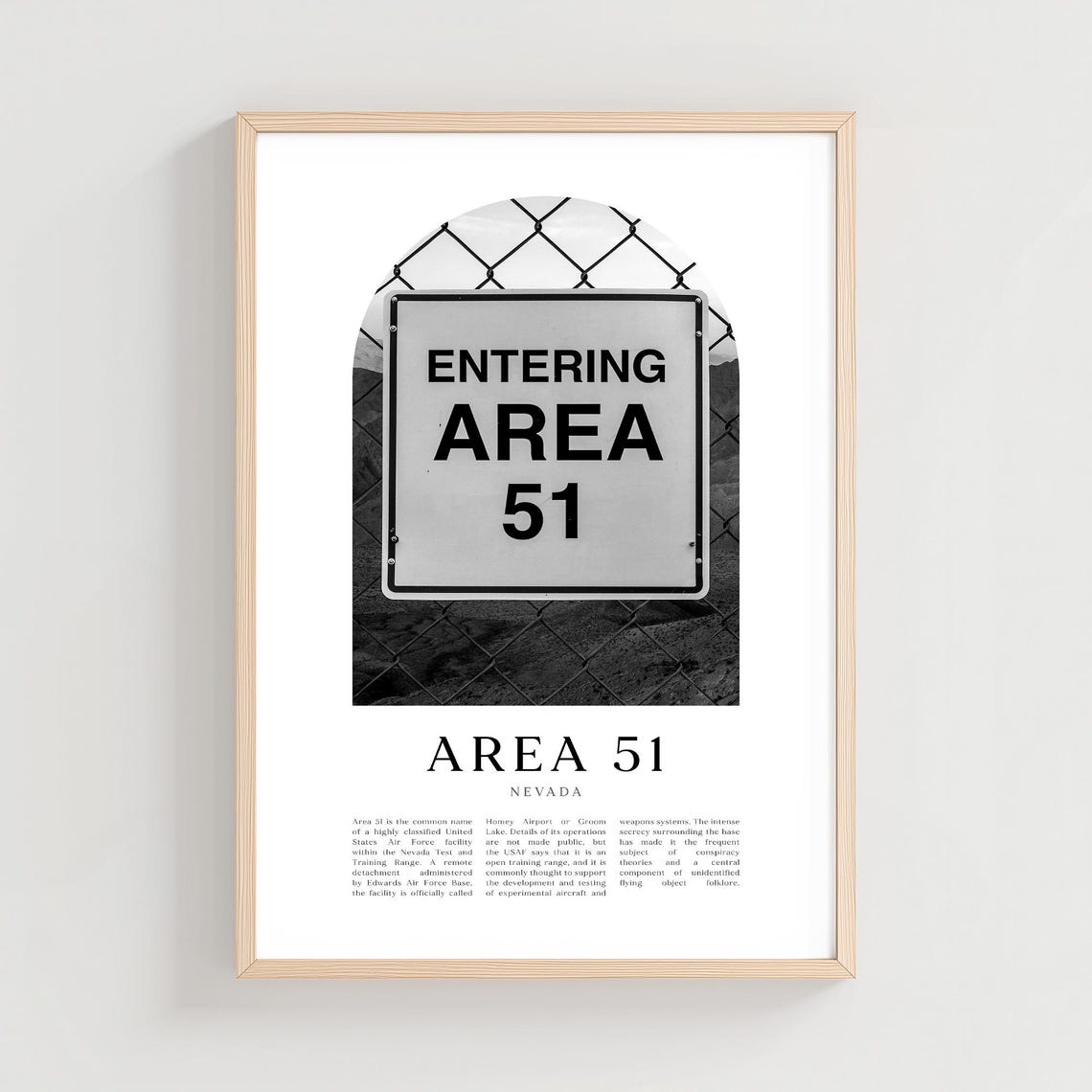 Area 51 Nevada Entering Sign Black and White Desert Photo Poster