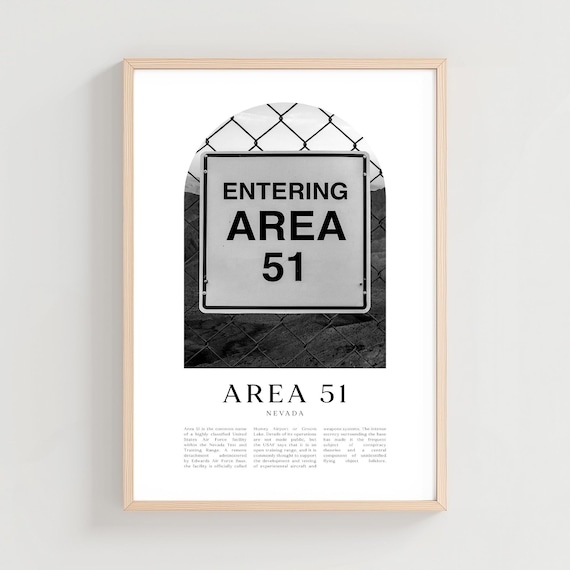 Area 51 Nevada Entering Sign Black and White Desert Photo Poster