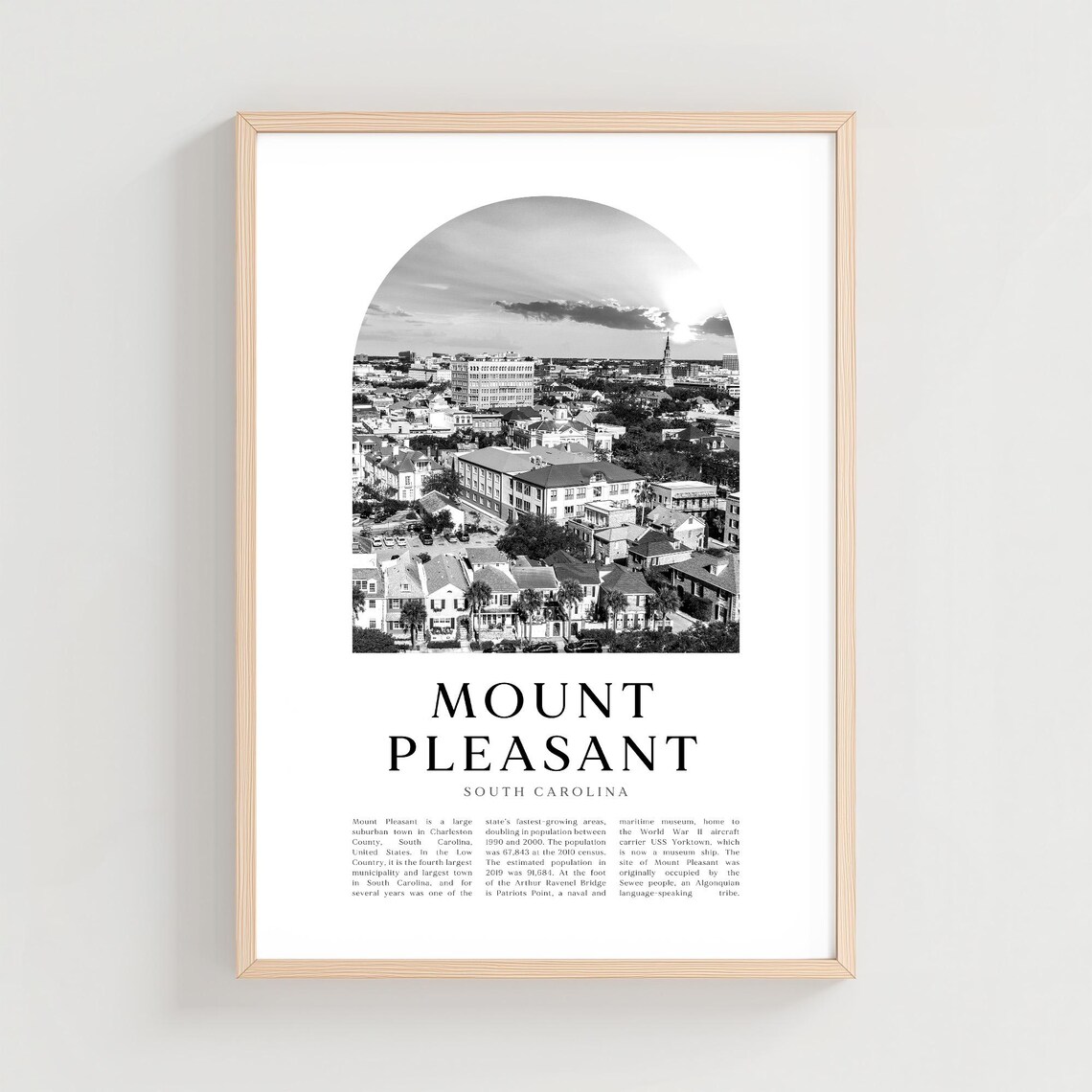 Mount Pleasant South Carolina Aerial Black White Arch Photo Poster