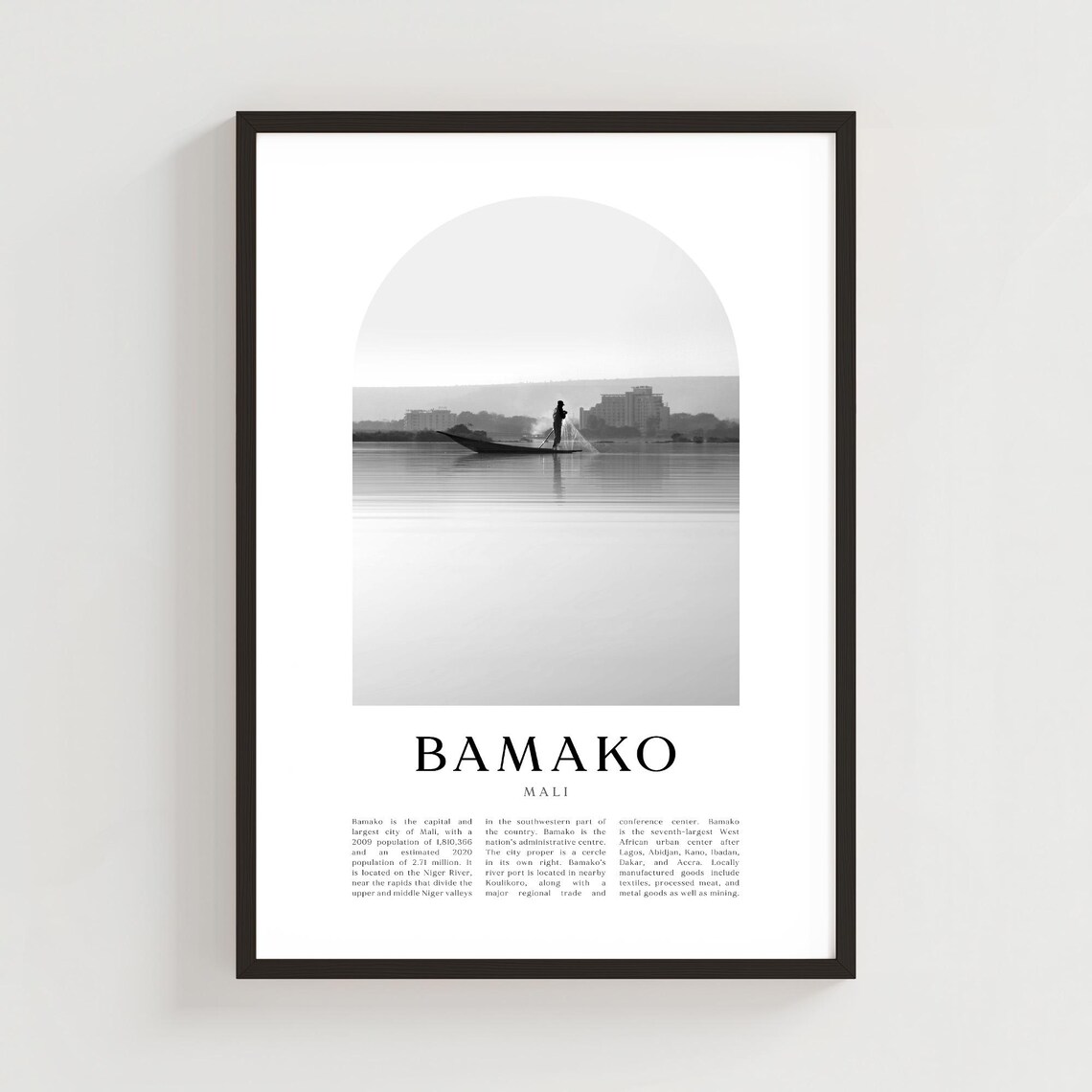 Bamako Mali Niger River Fisherman Black and White Photo Poster