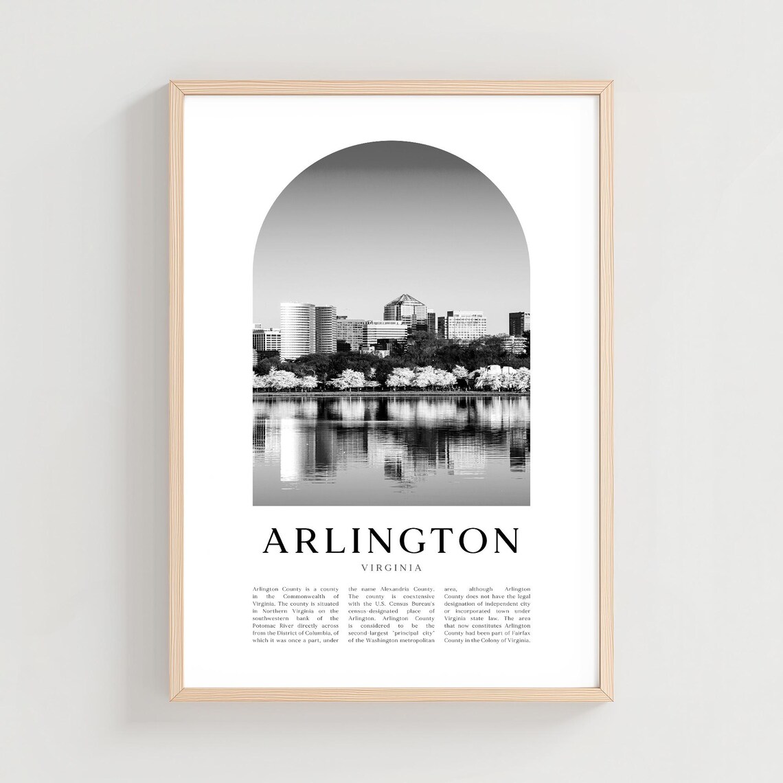 Arlington Virginia Potomac Skyline Reflection Black And White Photo Poster