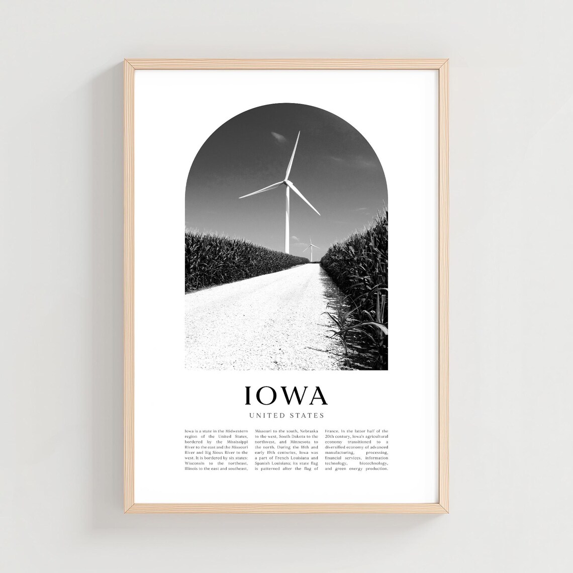 Iowa State Wind Turbine Cornfield Black and White Photo Art Poster