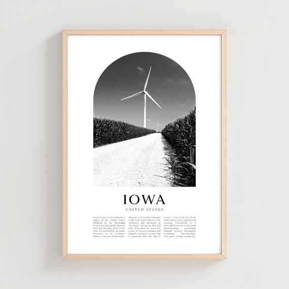 Iowa State Wind Turbine Cornfield Black and White Photo Art Poster