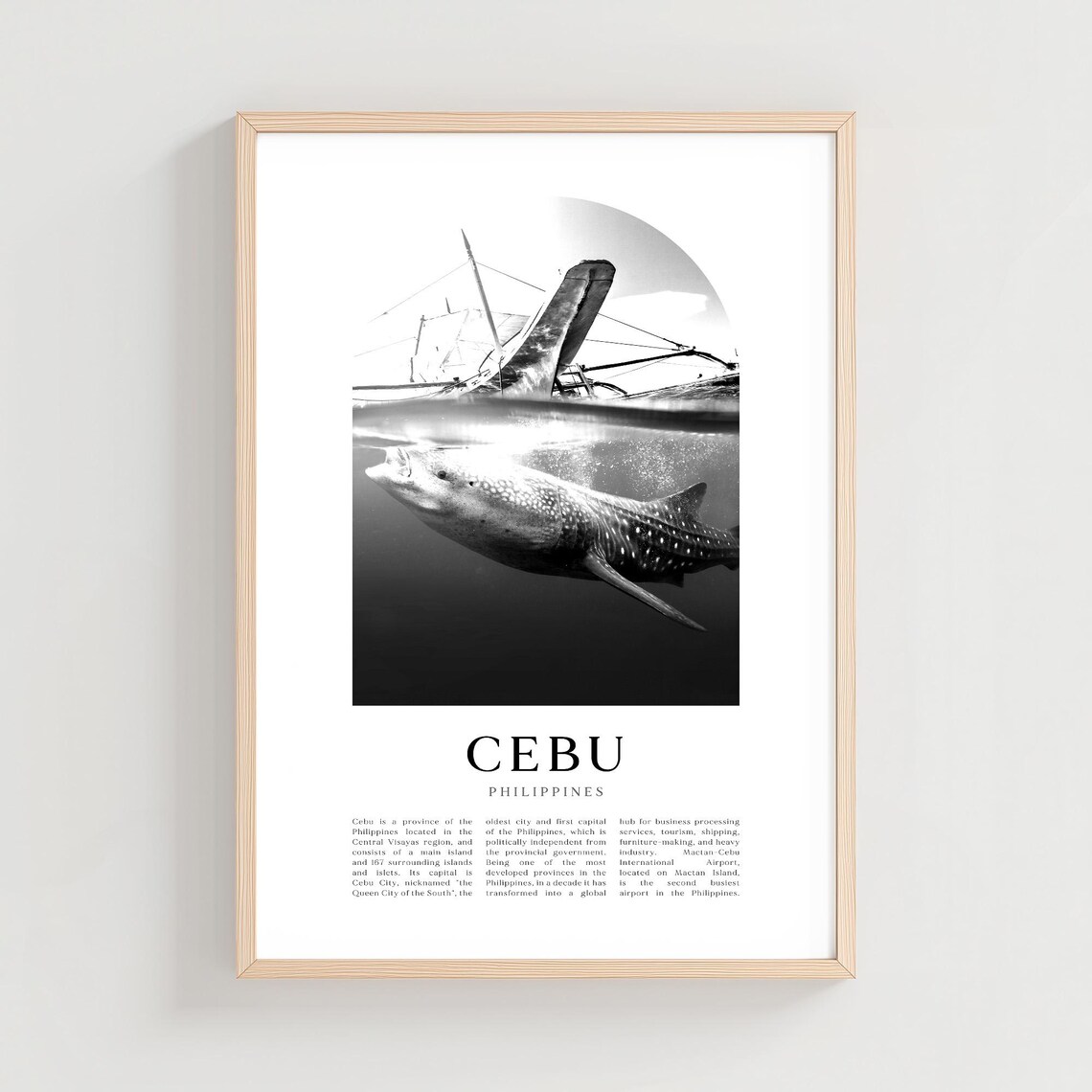 Cebu Philippines Whale Shark Black And White Ocean Photography Poster