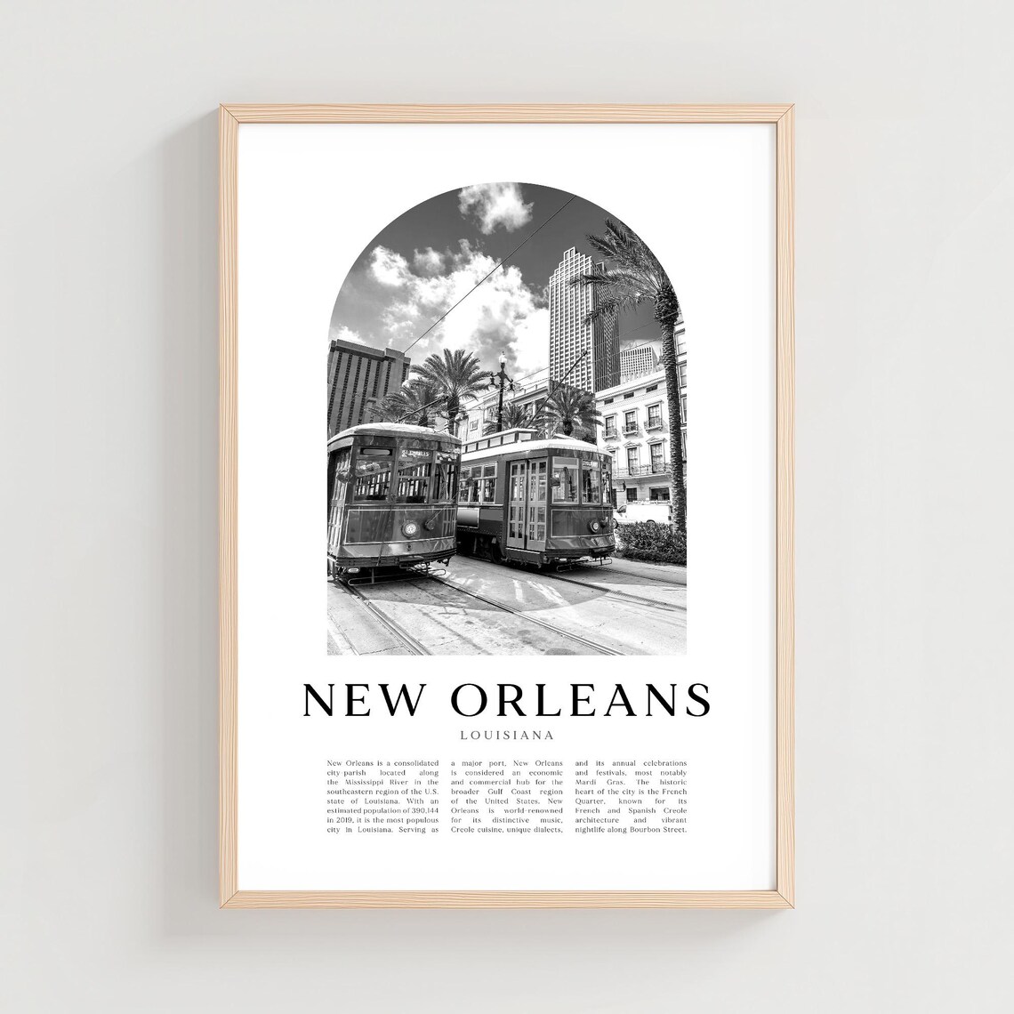 New Orleans Louisiana Streetcar Black and White Minimalist Poster
