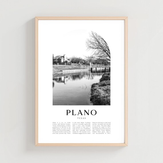 Plano Texas Minimalist Black and White Lakeside City Photo Print