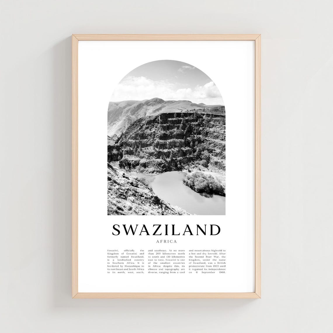 Swaziland Africa Black And White Mountain Valley Travel Poster