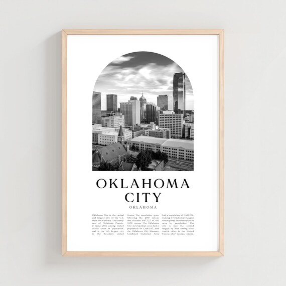 Oklahoma City Oklahoma Black and White Skyline Arch Photo Travel Poster