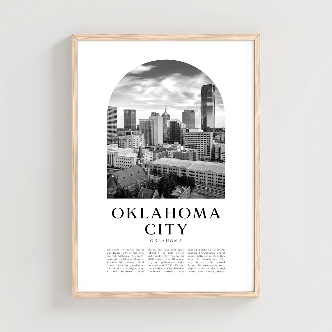 Oklahoma City Oklahoma Black and White Skyline Arch Photo Travel Poster
