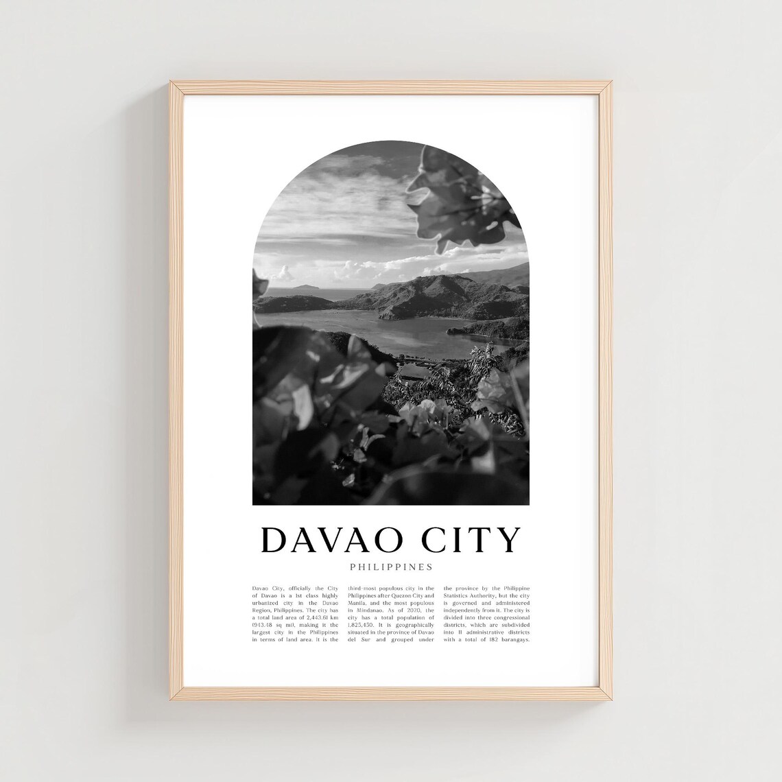Davao City Philippines Coastal Bay Black White Scenic Art Print