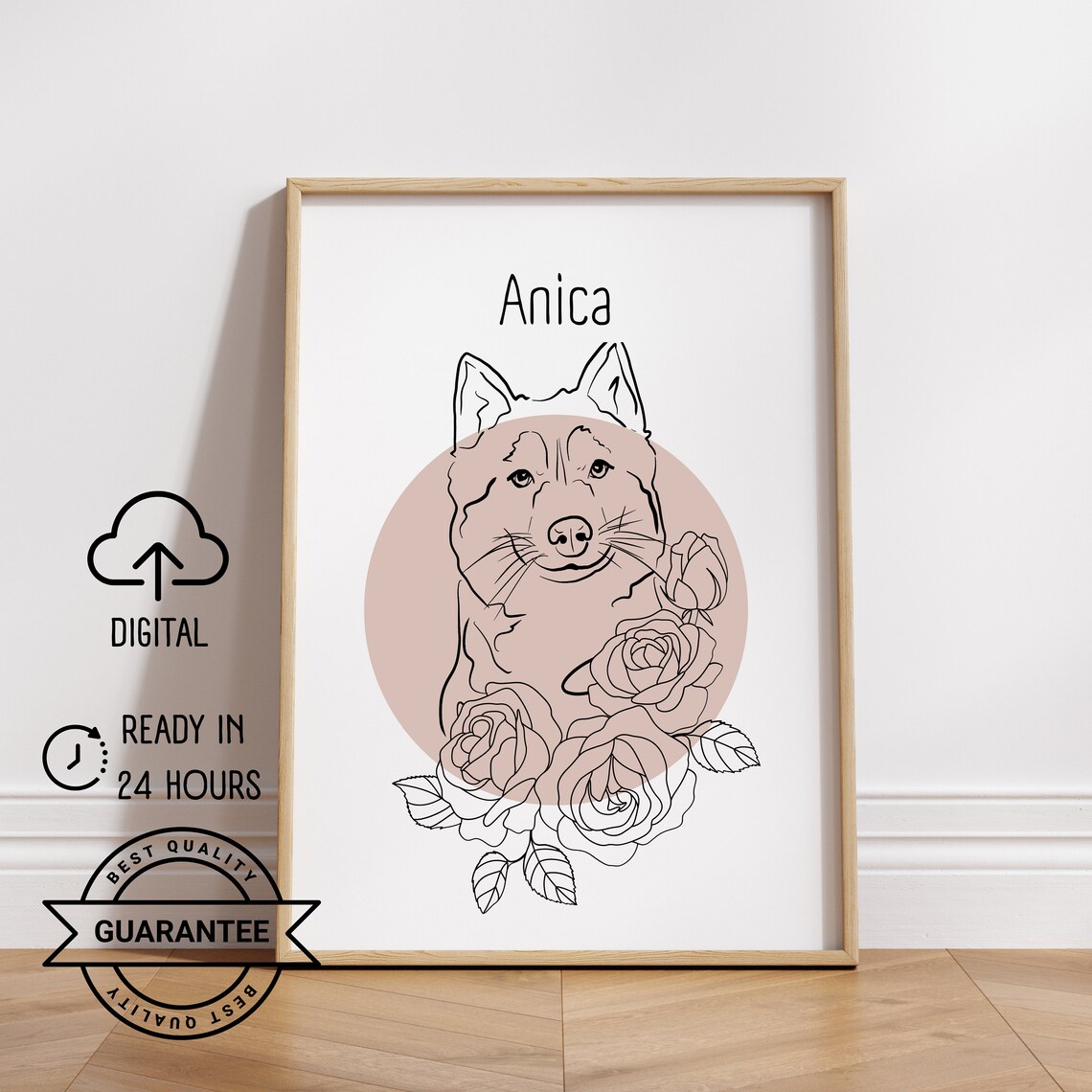 Custom Line Drawing Dog Portrait, Gift For Pet Owners