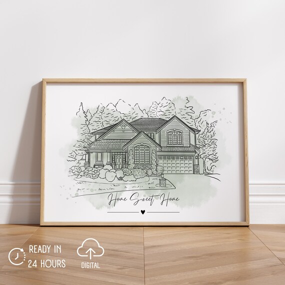 Drawn Custom House Sketch Custom New Home Birthday Gift Housewarming Gift Realtor Gift