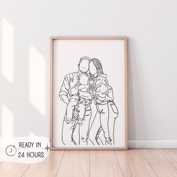 Custom Family Portrait Line Drawing, Faceless Portrait