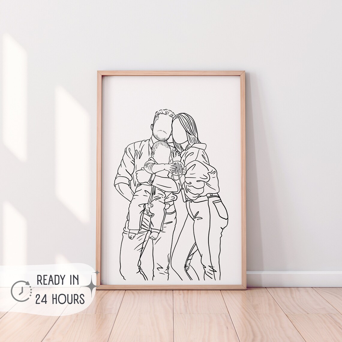 Custom Family Portrait Line Drawing, Faceless Portrait