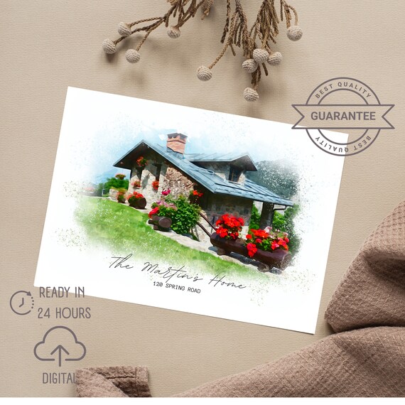 Custom House Portrait In Watercolor Style Give As A Realtor Gift Perfect Moving Gift For Home Decore House Drawing