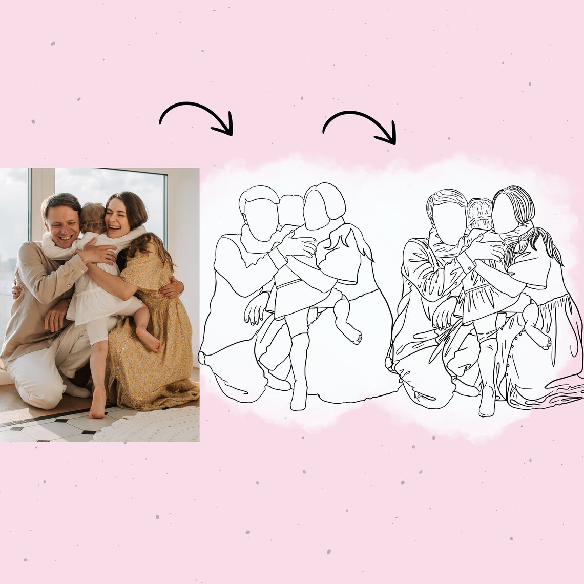 Custom Line Drawing Family Illustration, Portrait - Image 2