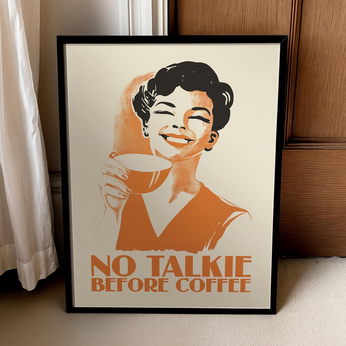 Cheeky No Talkie Before Coffee Retro Pop Art Kitchen Wall Poster