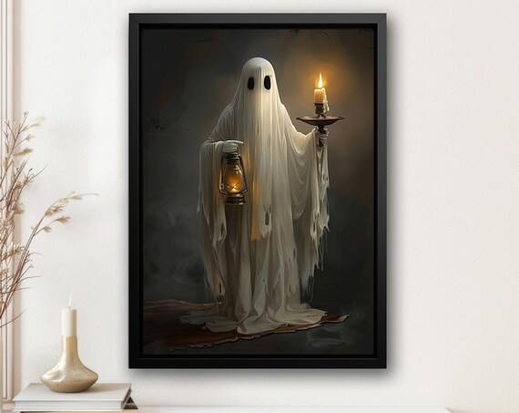 Ghost Holding Lantern and Candle in Dark Warm Candlelit Spooky Wall Poster