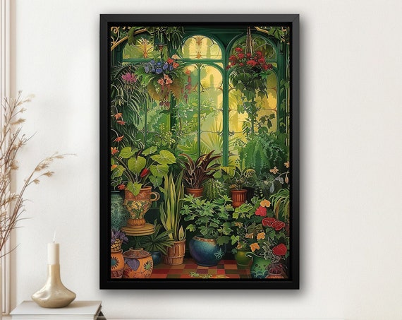 Cottage Tropical Greenhouse Print Botanical Poster Print Flowers Wall Art Room Decor