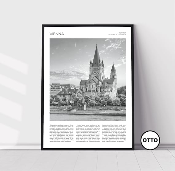 Vienna Austria Franz von Assisi Church Black and White Travel Poster