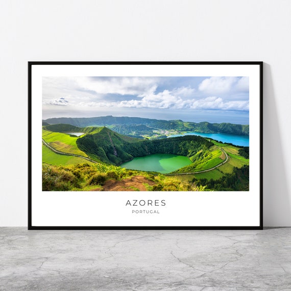 Azores Travel Poster, Ponta Delgada Lake Landscape