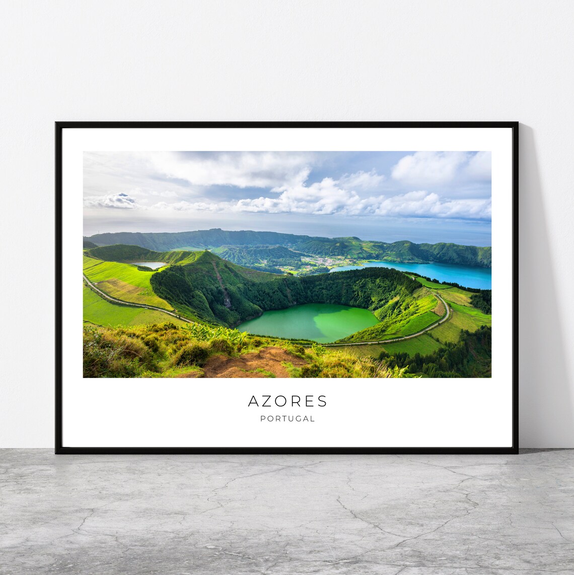 Azores Travel Poster, Ponta Delgada Lake Landscape