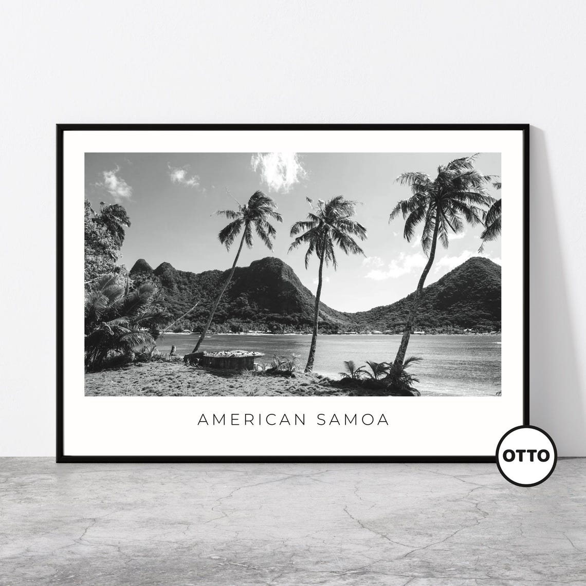 American Samoa Palm Trees Beach Black and White Photo Poster