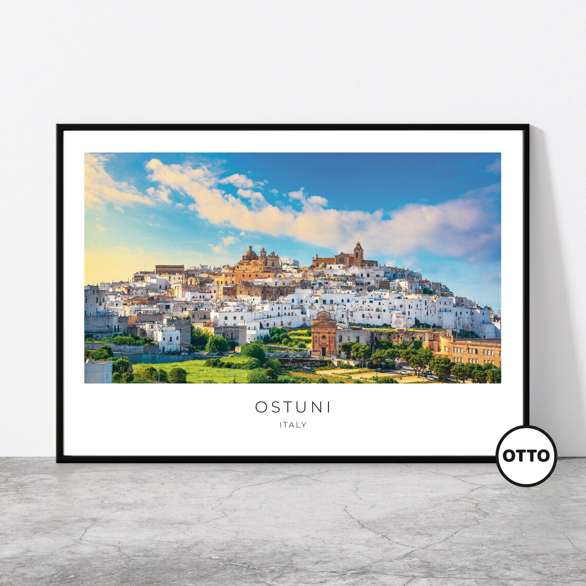 Ostuni Skyline Cityscape Travel Poster, Apulia Italy