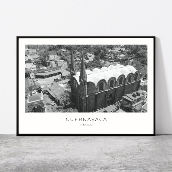 Cuernavaca Mexico Historic Cathedral Aerial Black and White Photo Poster