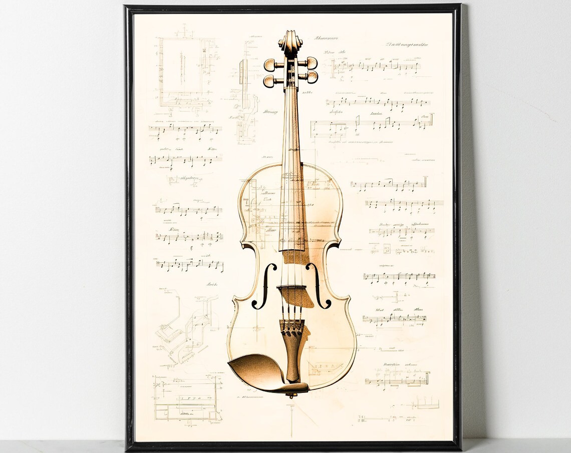 Violin Antique Blueprint Sheet Music Classical Player Poster - Image 7