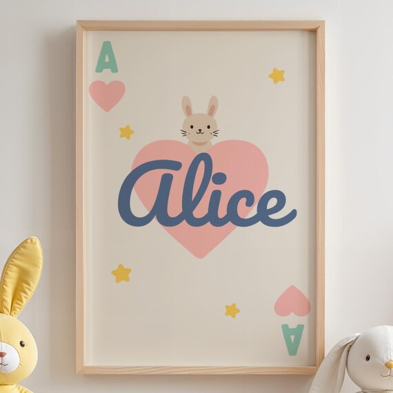 Personalized Bunny Nursery Print Custom Name Heart Art