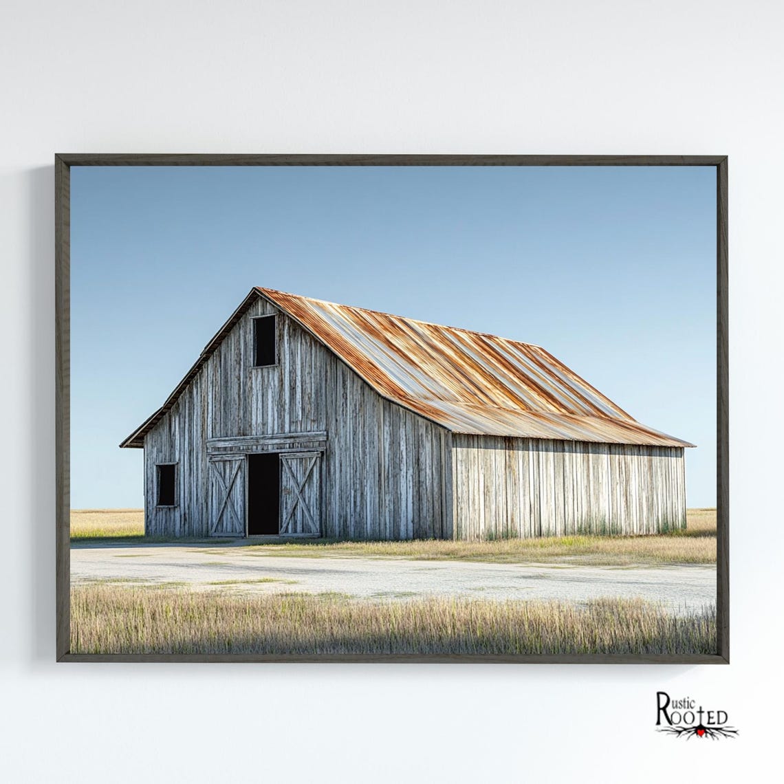 Weathered Barn with Rusty Tin Roof Under a Big Blue Sky Poster