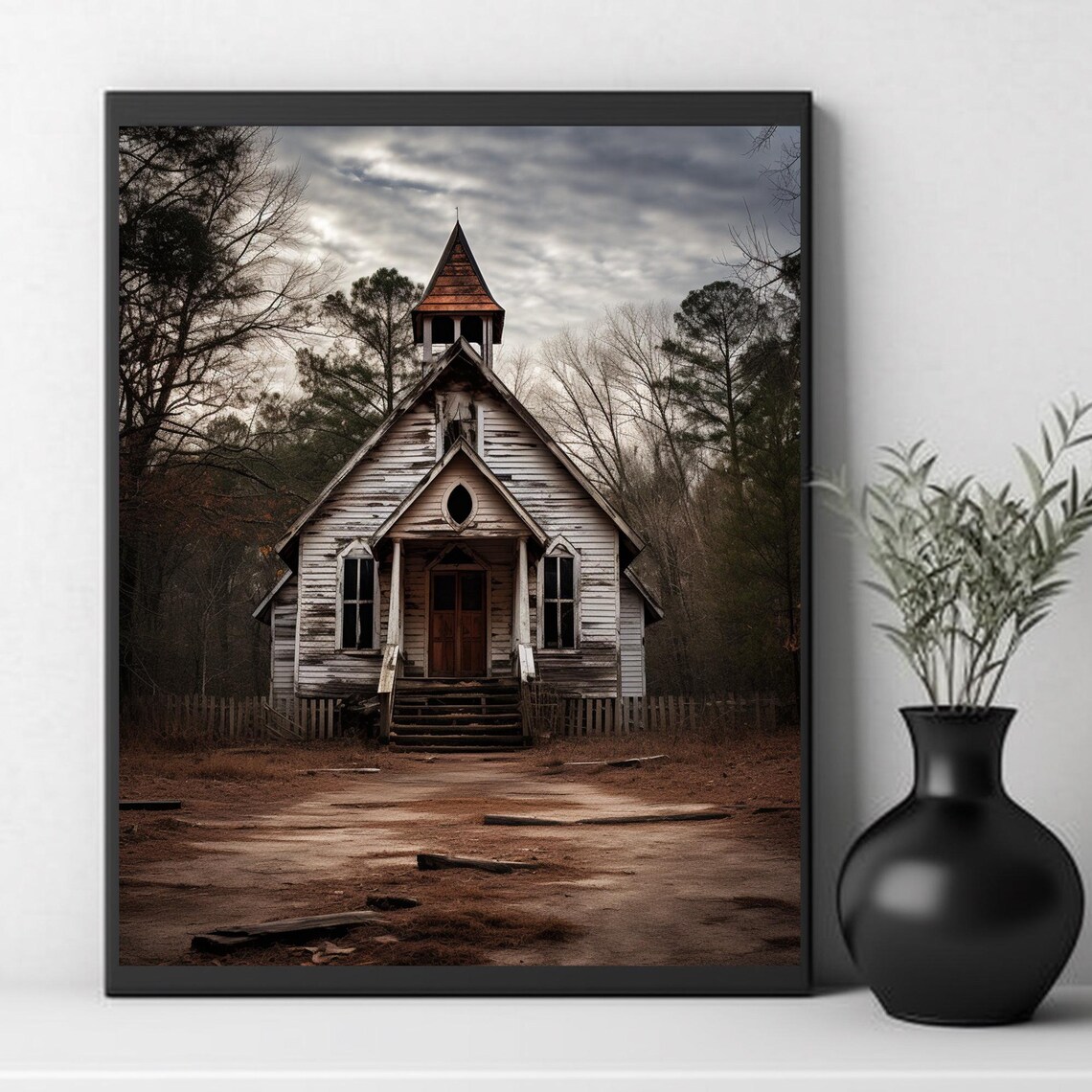 Country Church Print, Modern Farmhouse Decor