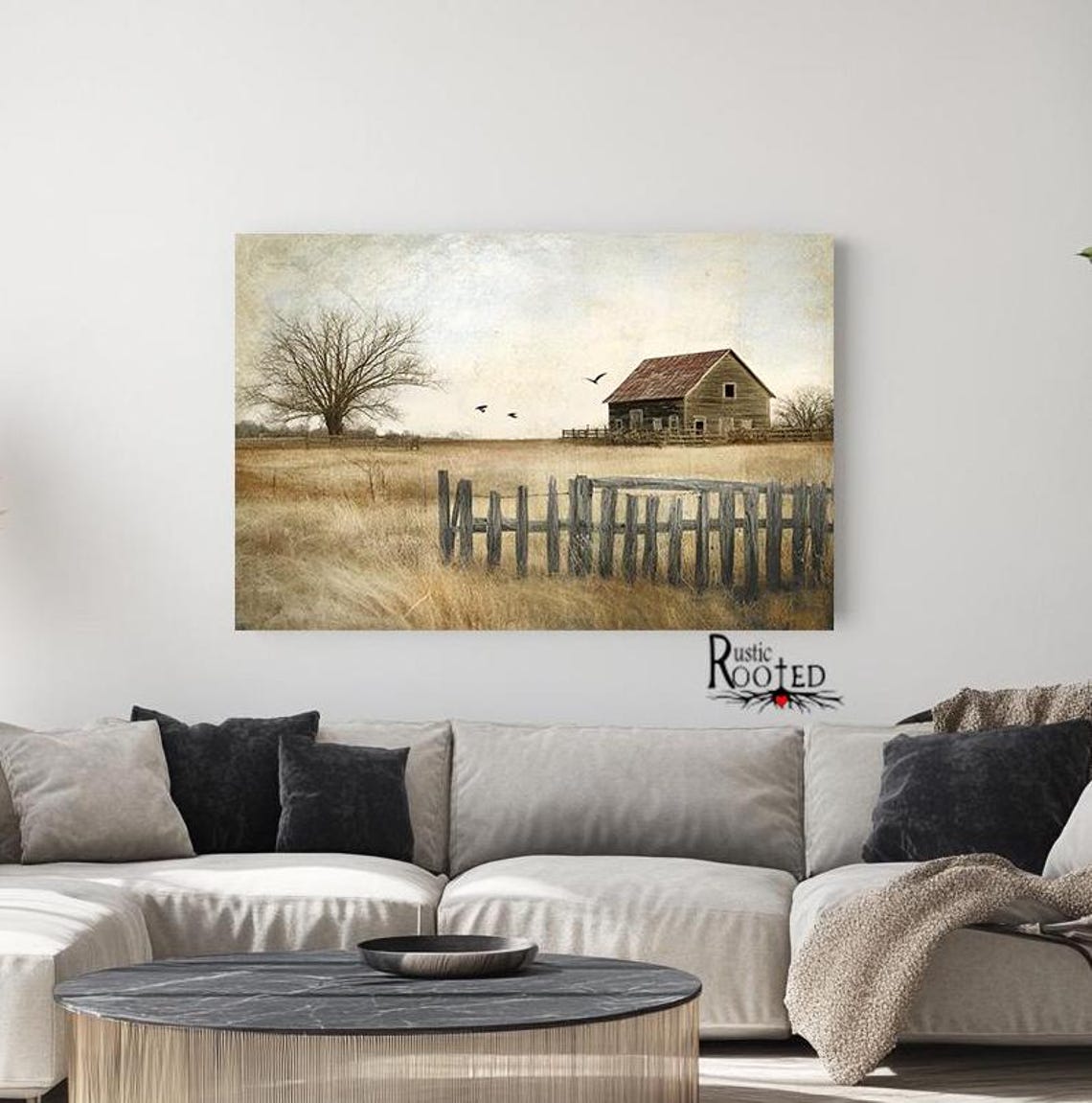 Rustic Barn With Split Rail Fence On A Golden Prairie Poster - Image 4