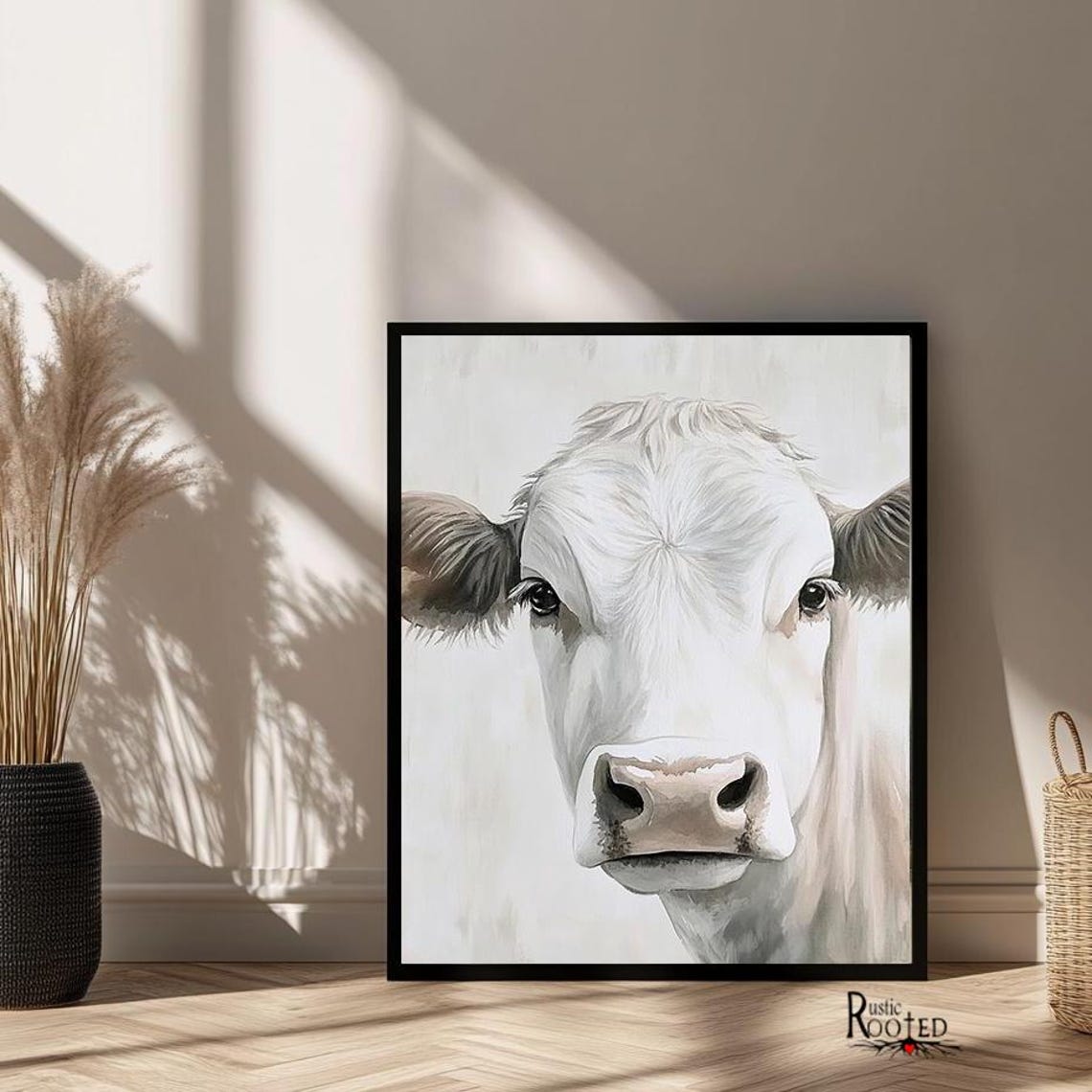 White Cow Face Front Portrait Minimalist Farmhouse Animal Poster