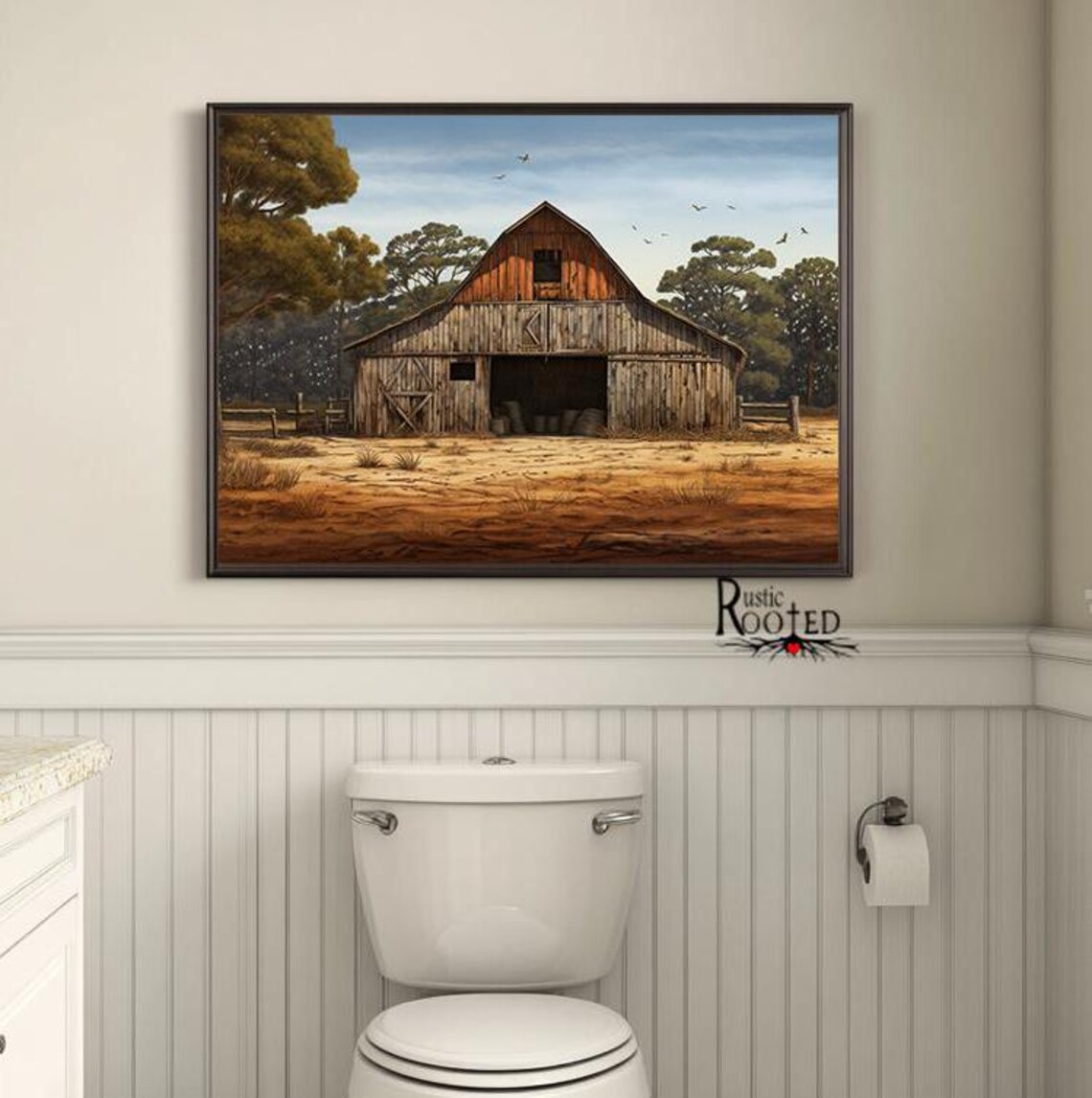Modern Farmhouse Weathered Barn Landscape Art Print - Image 2