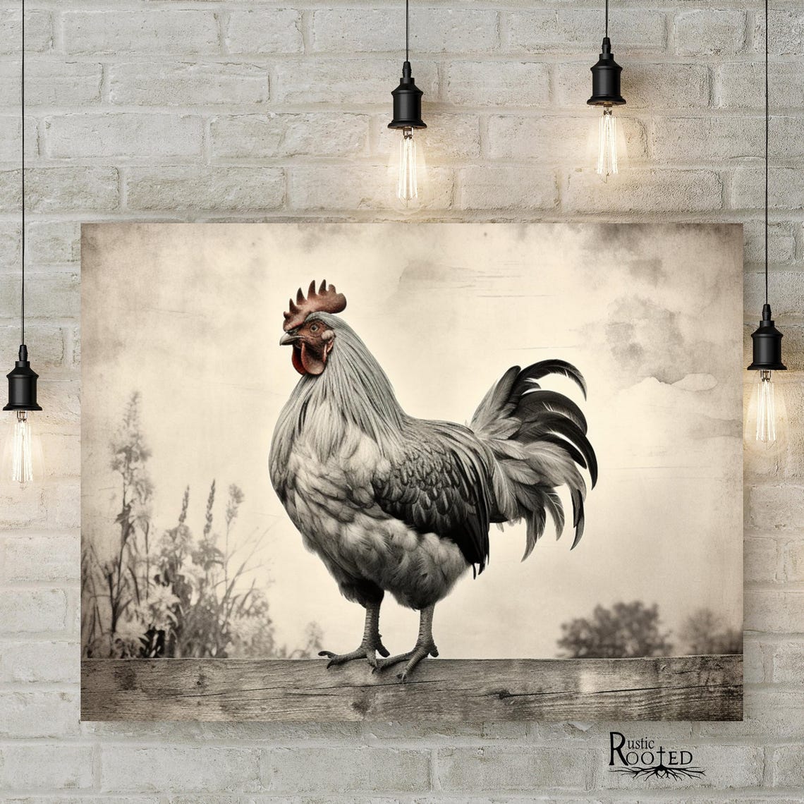 White Rooster Portrait Painting in Soft Neutral Tones Poster - Image 4