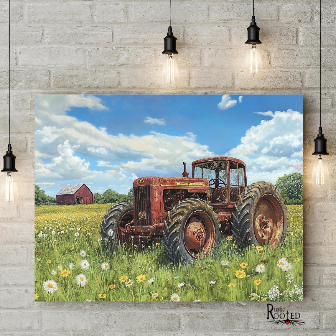 Rustic Red Tractor Vintage Farmhouse Art Print - Image 2